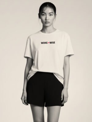 Woke ≠ Wise – White Minimal Statement Tee