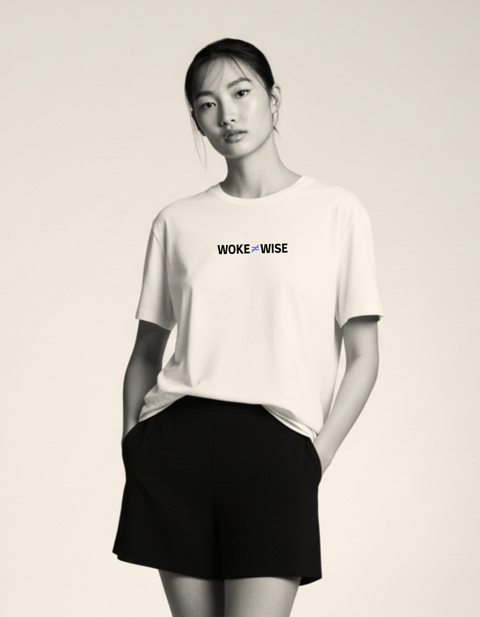 Woke ≠ Wise – White Minimal Statement Tee