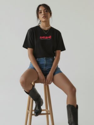 Classic Black T-Shirt With Assamese Touch (Enajori)